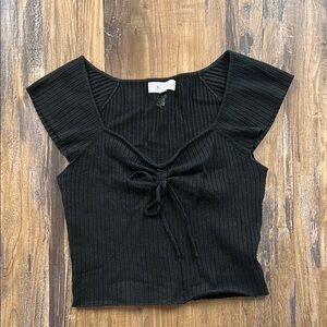 Black Cap Sleeve Ribbed Crop Tank